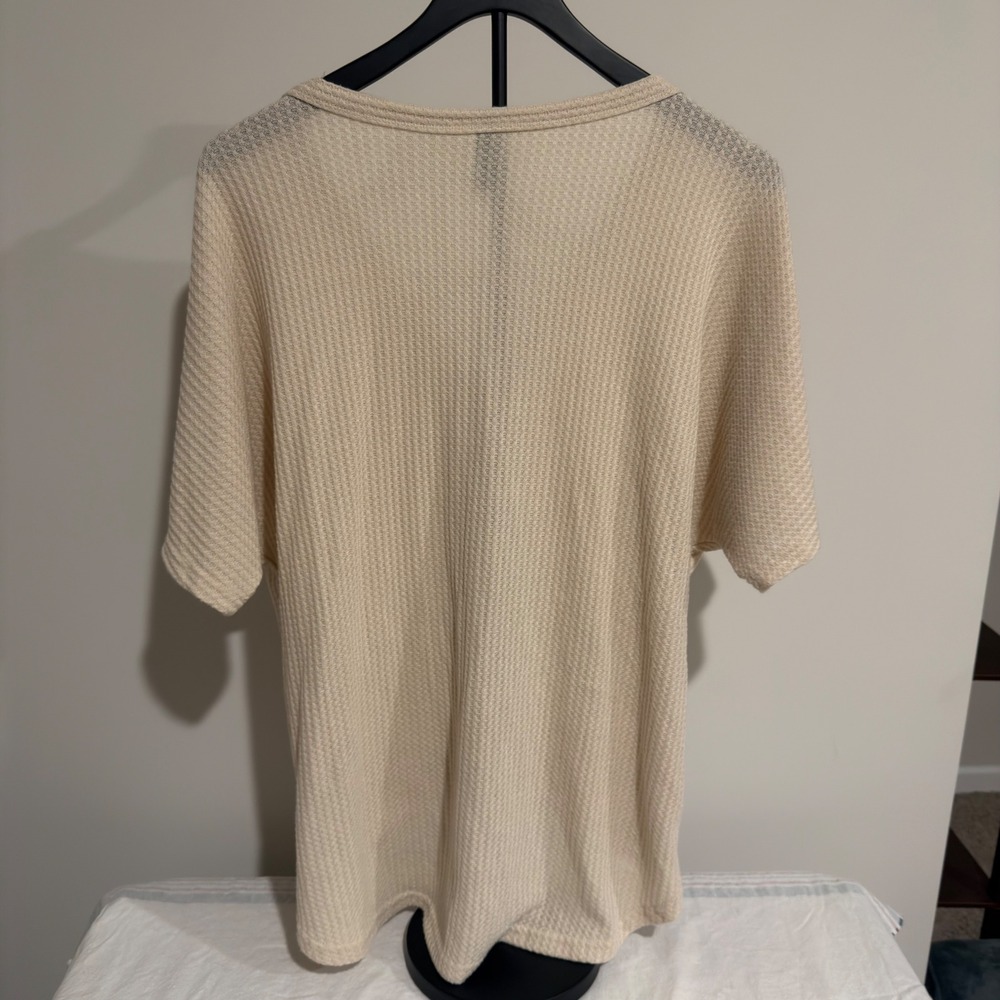 Iwollence Waffle Knit Button Down Tie Knot Top Cream Beige XL Batwing Sleeve - Picture 5 of 6